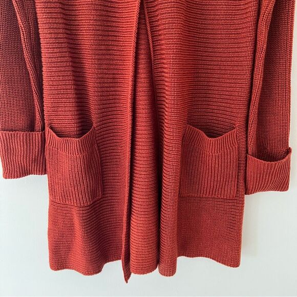 Soft Surroundings Sweater Knit Car Coat Longline Cardigan Open Front Rust Small - Picture 3 of 9